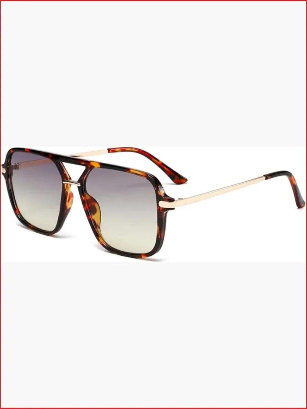 Retro Double Bridge Square Sunglasses UV400 Pilot Style Plastic Frame